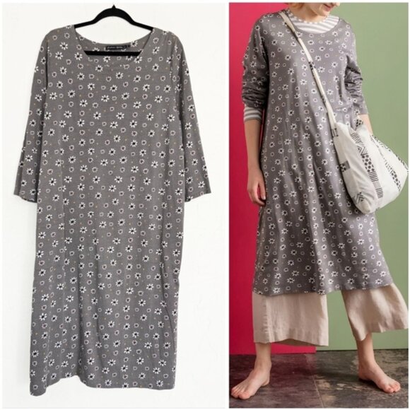 Gudrun Sjoden Oolong Jersey Dress in Gray Floral ~ M - Picture 1 of 6